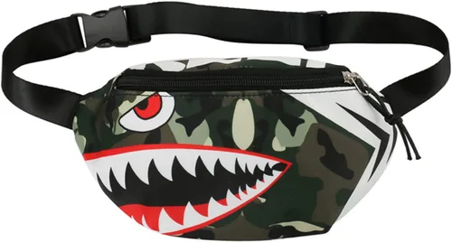 Riñonera pequeña para niños y niñas, con diseño de tiburón de dibujos animados, para deportes, correr, bolsa de cintura, Camuflaje patrón, talla