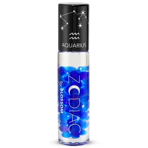 Blossom Brillo de labios con signo del zodiaco con aroma a vainilla, brillo labial roll-on hidratante e hidratante con cristales del zodiaco, Acuario