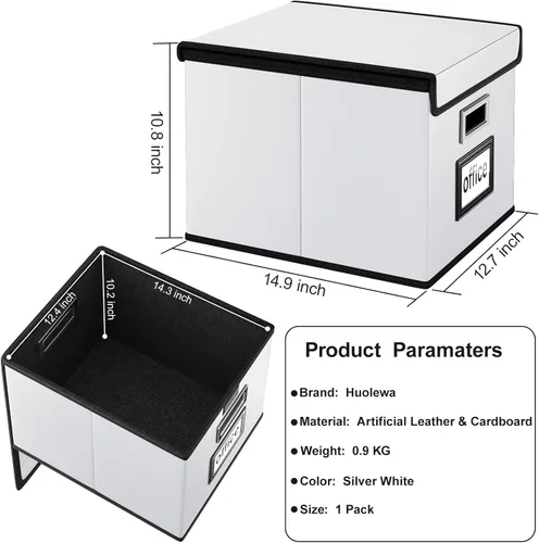 Miniatura 6 de Caja Organizadora de Archivos con Tapa, Caja Organizadora Plegable de Cuero Sintético para Carpetas Colgantes con Rieles de Plástico, Cajas (cuero)