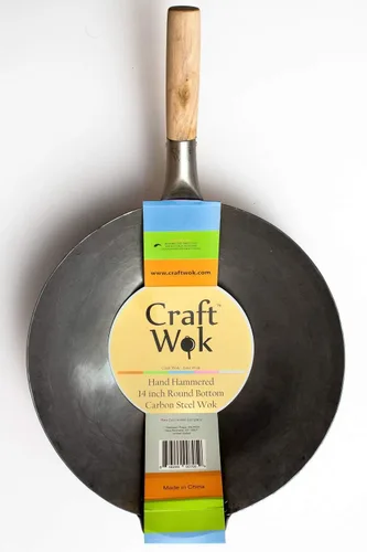 Miniatura 7 de Craft Wok 731W88 wok de acero al carbono, tradicional, martillado a mano, con manija de acero y madera (14 in, base redonda)