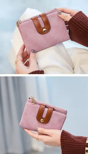 Miniatura 25 de AOXONEL Cartera pequeña de cuero plegable Rfid para mujer, con cremallera, bolsillo para tarjeta de identificación, delgada, compacta y delgada