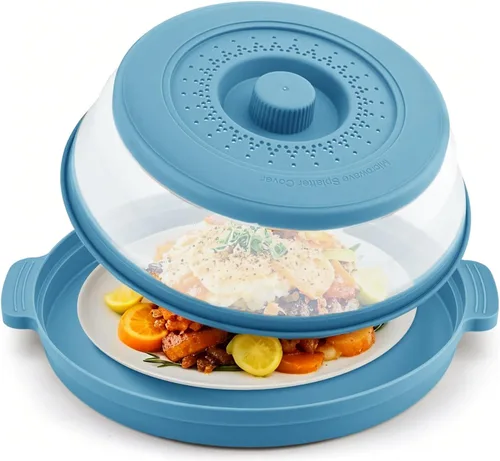 Miniatura 11 de Cubierta para microondas contra salpicaduras, cubierta de microondas para alimentos con bandeja anti-escaldadura, cubierta de placa de microondas