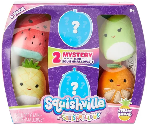 Miniatura 2 de Squishville por Squishmallow SQM0068 seis peluches misteriosos, 2 mini Squishmallows irresistiblemente suaves y coloridos; mini Durazno, Piña