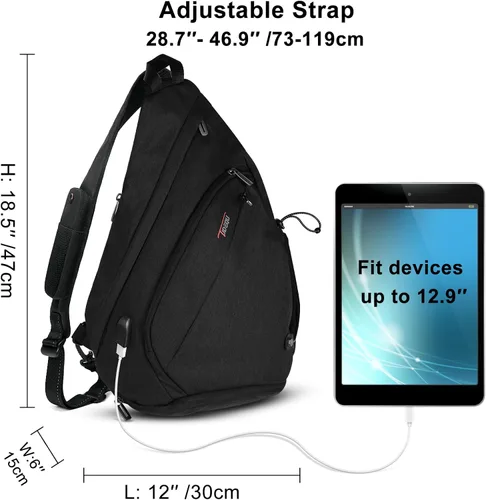 Miniatura 5 de TUDEQU Sling backpack, 8 Pockets Sling Bag Crossbody, 19L Large Sling Bag for Men Travel Crossbody Backpack Hiking Outdoor