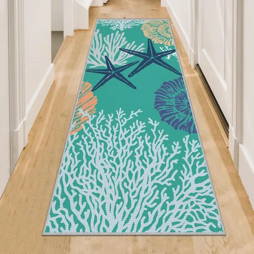 Miniatura 31 de Tritard Alfombra de pasillo costera de 2 x 6 pies, alfombra náutica para pasillo de cocina, con temática de playa, antideslizante, lavable a C1