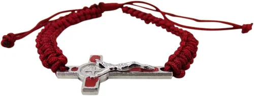 Miniatura 3 de San Benito pulsera Crucifijo rojo macramé estilo accesorio 7 12 pulgadas
