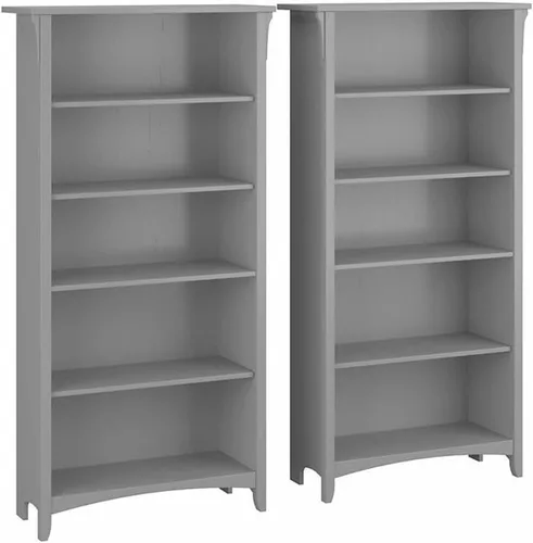 Miniatura 10 de Bush Furniture Salinas - Estantería alta de 5 estantes, juego de 2 en gris Shiplap y blanco puro, almacenamiento vertical de oficina, estanterías