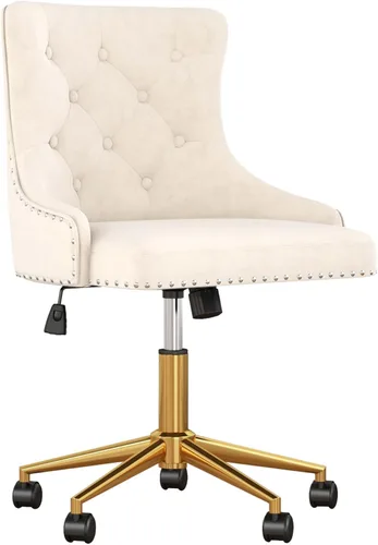 Silla de escritorio de terciopelo sin brazos para oficina en casa, silla giratoria con altura ajustable, pequeña y linda silla de tocador para Beige