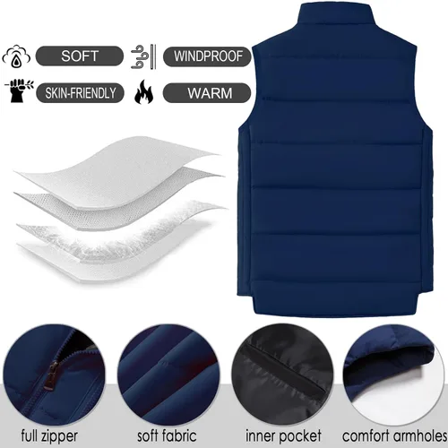 Miniatura 8 de XinYangNi Chaleco de invierno con forro polar para hombre, chaqueta de burbujas cálida e informal