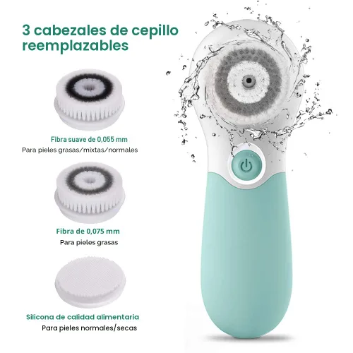 Miniatura 2 de Cepillo de limpieza facial eléctrico exfoliante facial con 3 cabezales limpiadores y 2 velocidades ajustables para limpieza profunda, eliminación