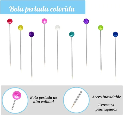 Miniatura 2 de 600 piezas de alfileres de costura con punta recta para tela, alfileres de acolchado con cabeza perlada de bola de 1.5 pulgadas, alfileres de corsé