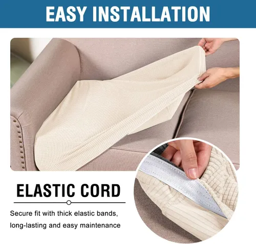 Miniatura 4 de H.VERSAILTEX Funda de cojín de asiento individual superelástica para sofá, juego de fundas de cojín de sofá, tela de sarga gruesa con textura Natural