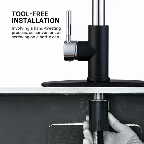 Miniatura 7 de WEWE Grifo de Fregadero de Cocina, Grifo de Cocina Extraíble, Grifo de Cocina Negro y Cromado con Rociador de Acero Inoxidable de Una Sola Manija
