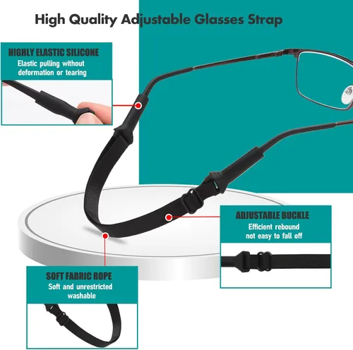 Miniatura 4 de 4 correas de soporte para gafas, tela elástica sin cola para gafas, cordón para el cuello, ajustable para lentes de sol deportivos y soporte