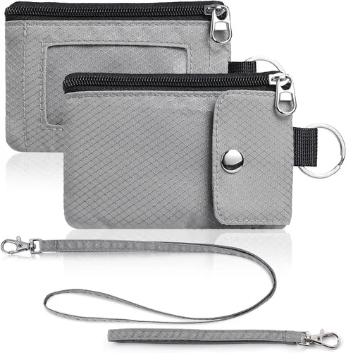 Miniatura 14 de Artpaxy Cartera minimalista para hombres y mujeres, llavero con bloqueo RFID, con cremallera, pequeña cartera con ventana de identificación, 2