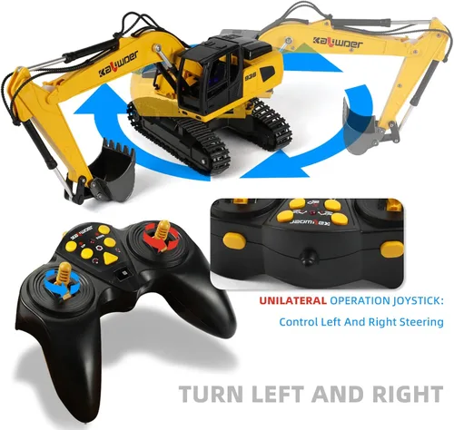 Miniatura 5 de Excavadora de control remoto para niños, vehículo de construcción de cubo de metal, incluye 2 baterías recargables para más de 40 minutos de juego