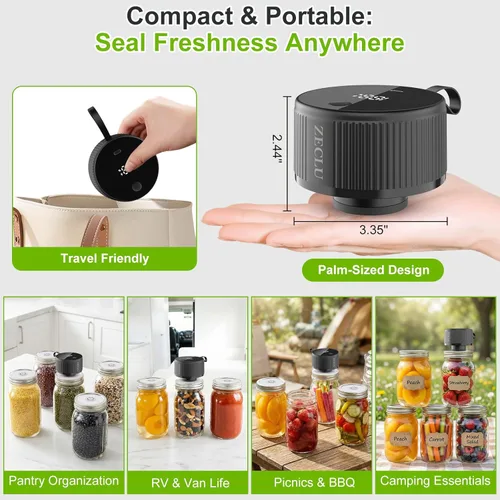 Miniatura 6 de Electric Mason Jar Vacuum Sealer Kit, Automatic Jar Sealer for Wide and Regular Mouth Mason Jars, Portable Cordless Vacuum Sealer for Canning and