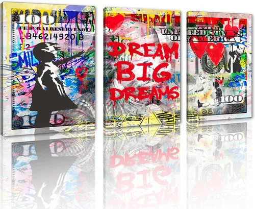 Miniatura 92 de 3 Piezas de Arte de Pared Banksy en Lienzo, Póster de Graffiti, Decoración de Pared con Citas Inspiradoras, Nunca Te Rindas, Obras de Arte para Sala