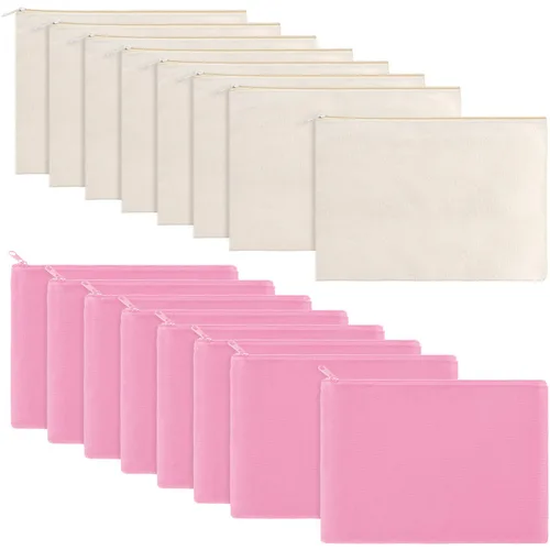 Miniatura 7 de meekoo Paquete de 16 bolsas de lona en blanco para cosméticos, bolsa de maquillaje con cremallera lisa, sublimación, manualidades DIY, bolsa de aseo