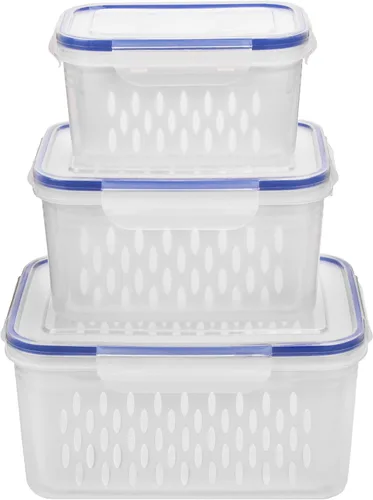 Contenedores de almacenamiento de frutas y verduras para refrigerador, 6 piezas/3 juegos de contenedores para mantener frescos y conservadores de