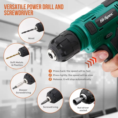 Miniatura 2 de Hi-Spec Juego de taladro inalámbrico de 8 V y kit de herramientas para hombres - Taladro eléctrico recargable por USB, caja de herramientas manual