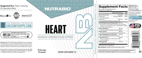 Miniatura 7 de NutraBio Suplementos para la salud del corazón, suplemento cardiovascular, colesterol, apoyo circulatorio y saludable para la presión arterial - 90