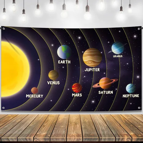 KatchOn Telón de fondo grande del sistema solar, 72 x 44 pulgadas, decoraciones del espacio exterior para el aula, póster del sistema solar para