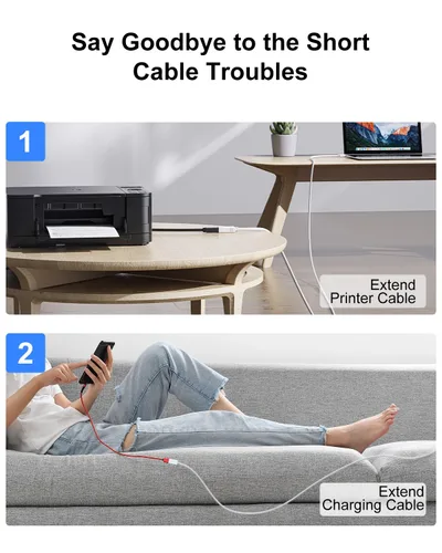 Miniatura 7 de VCZHS Tech Cable de extensión USB blanco de 1 pie, extensor USB 3.0 para transferencia de datos de alta velocidad y carga rápida, duradero