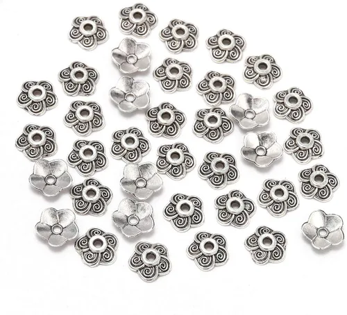 Miniatura 14 de 100 unidades/lote de tapas de cuentas de 0.236 pulgadas para joyas, receptáculo de extremo, ahuecado, toro de flores, bricolaje, espaciado
