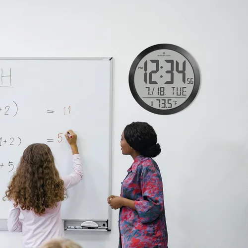 Miniatura 2 de MARATHON Reloj de pared digital moderno negro – Pantalla fácil de leer de 15 pulgadas con día, fecha y temperatura para oficina en casa, cocina