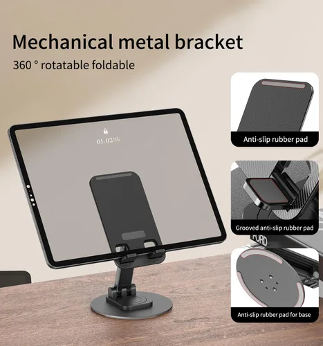Miniatura 4 de Soporte giratorio para teléfono móvil de 360°, base de soporte plegable para teléfono de escritorio totalmente ajustable, soporte plegable