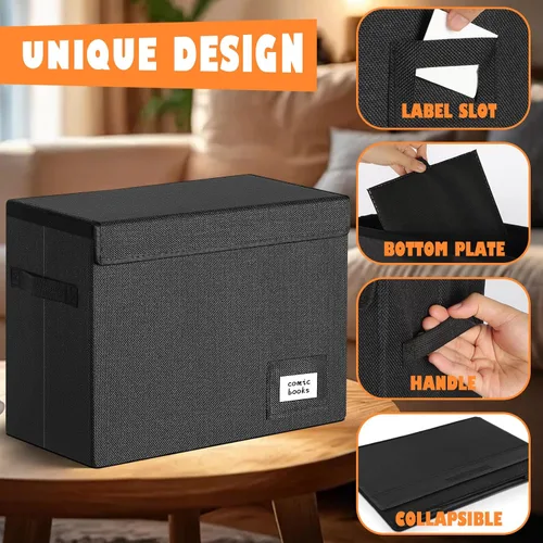 Miniatura 6 de Leffis Caja de Almacenamiento para Cómics, Caja 39.4 cm X 19.1 cm X 28.7 cm, Caja Corta Plegable con Tapas para 150 Cómics, Contenedor de Cómics
