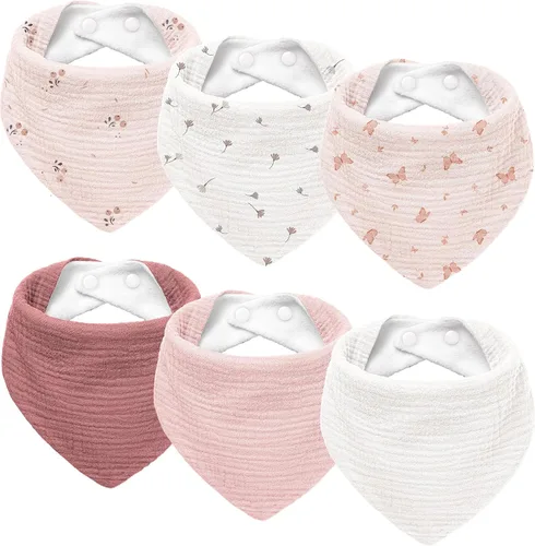 Miniatura 9 de Susurration Baberos de muselina para bebé, paquete de 6 baberos tipo bandana ajustables y suaves en forma triangular para bebés unisex, niñas y niños