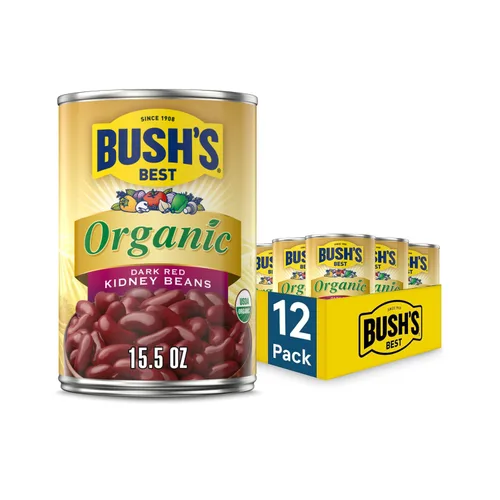 BUSH'S BEST Frijoles de riñón de color rojo oscuro orgánico enlatados de 15 onzas, fuente de proteína y fibra a base de plantas, bajos en grasa, sin