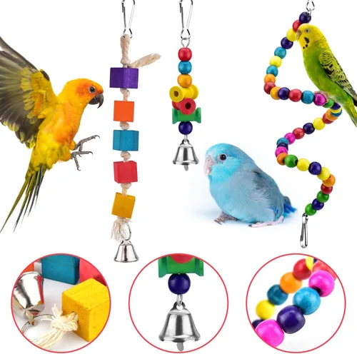 Miniatura 6 de KATUMO Juguetes para pájaros, loro oscilante, escalera, perca, madera, perca, pájaros, masticar, cacatúas, campanas colgantes, juguetes