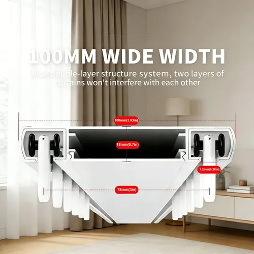 Miniatura 2 de Juego de rieles de aluminio resistente para cortinas de 8.5, 8.9, 9.2, 9.5 pies, barra de montaje en techo de doble cortina, sistema de rieles Blanco