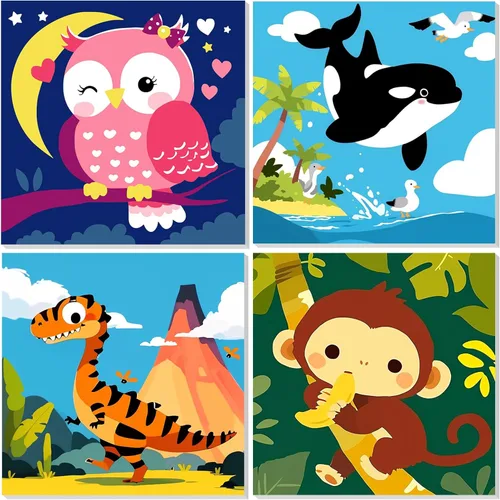 Miniatura 16 de EOBROMD Mrine Life - Paquete de 4 kits de pintura enmarcada por números para niños, kits de bricolaje para niños de 4 a 8 a 12 años, pintura sobre