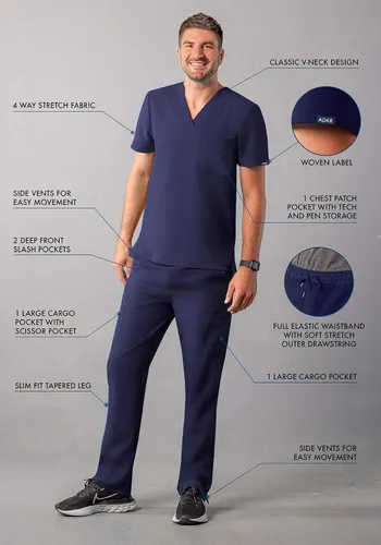 Miniatura 3 de Adar Addition Go-Basic - Conjunto de uniforme médico para hombre, camiseta médica clásica con cuello en V y pantalones de uniforme médico tipo cargo