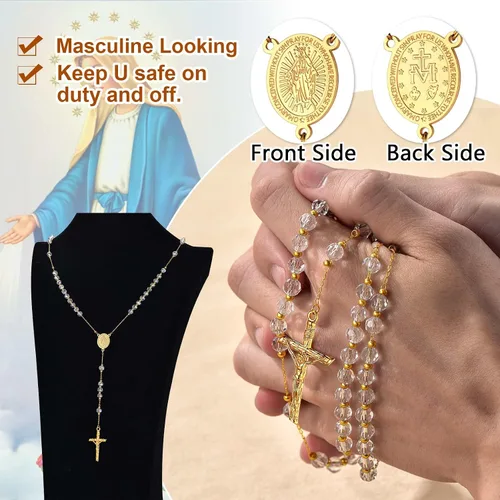 Miniatura 3 de ChainsProMax Collar con rosario de Virgen MaríaSan Cristóbal y San Miguel para mujer, foto personalizadatexto disponible-Envía caja de regalo