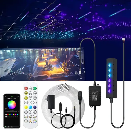 Miniatura 15 de AKEPO - Kit de luz de fibra óptica RGB de 3.2 W, 6 orificios, controlado a través de aplicación, para el hogar y el automóvil, 13.1 pies, 360
