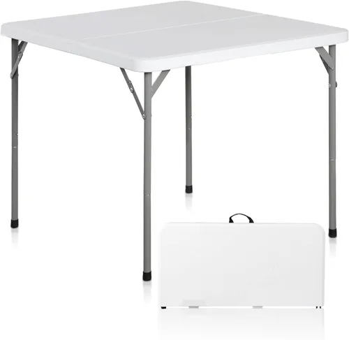 Miniatura 16 de SUPER DEAL Mesa plegable portátil de plástico de 4 pies, pequeña para interiores y exteriores, resistente, plegable por la mitad, mesa para picnic