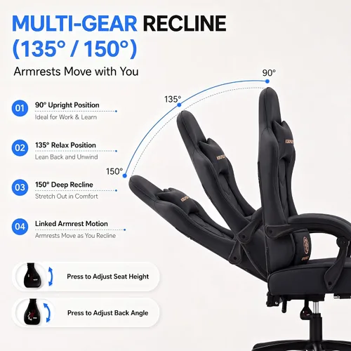 Miniatura 7 de Silla de escritorio para juegos para computadora, silla de oficina ergonómica de respaldo alto con reposapiés y soporte lumbar, sillas giratorias