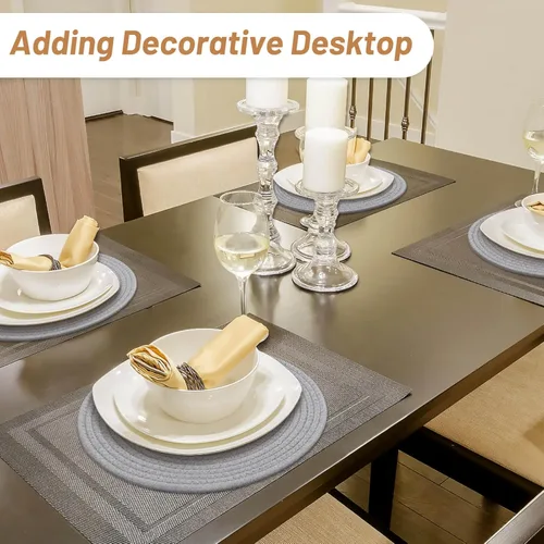 Miniatura 6 de Billbotk Juego de 4 manteles individuales redondos tejidos de 13 pulgadas para mesa de comedor, almohadillas calientes para cocina, salvamanteles