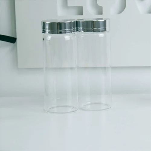 Miniatura 5 de Botella de vidrio transparente de 5.1 fl oz con tapa de aluminio plateado, 6 unidades, adecuada para recepción de cocina, azafrán, té, Plata