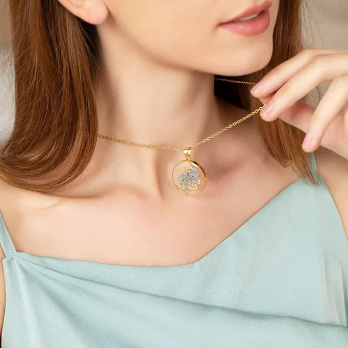 Miniatura 31 de Forget-Me-Not and Queen Anne's Lace Pressed Wildflower Necklace Birth Month Real Flower Necklace Gold/Silver Pressed Flower Jewelry