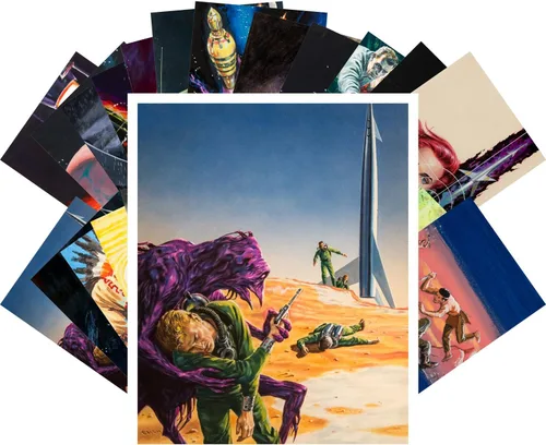 Miniatura 4 de PIXILUV Postales vintage 24 piezas Vintage SciFi Comic Book Art Magazine Covers Negro