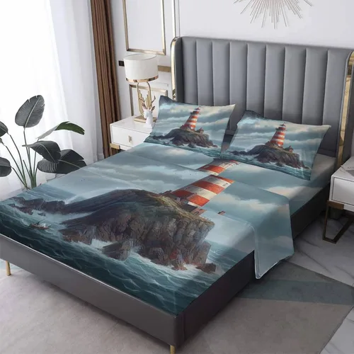 Miniatura 21 de Juego de sábanas tamaño individual: sábanas y fundas de almohada, sábanas y fundas de almohada, microfibra suave y bolsillo profundo y patrón sin