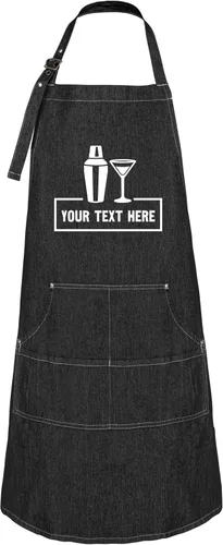 Hot4TShirts Delantal personalizado para hombres y mujeres - Delantal de camarero de mezclilla personalizado con bolsillos - Regalos de bartending