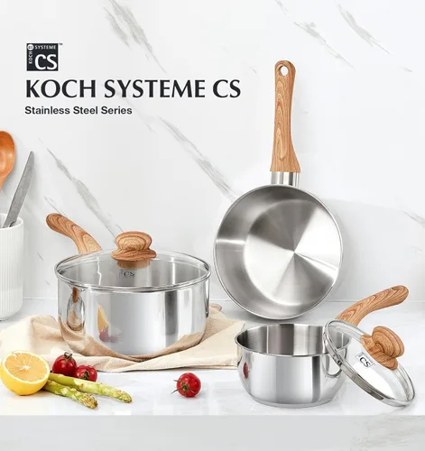 Miniatura 6 de KOCH SYSTEME CS Cacerola de Acero Inoxidable, Cacerola de 1 Cuarto de Galón con Tapa y Mango de Baquelita Resistente al Calor, Cacerola de Acero