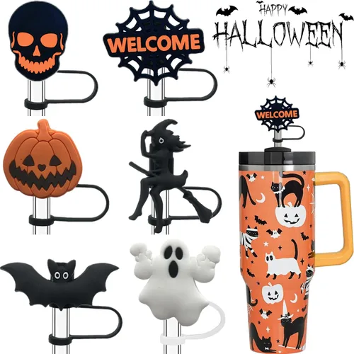Miniatura 11 de Haundry 6 piezas cubierta de pajita para tapa de vaso Stanley de 40oz/30oz, tapa de pajita reutilizable linda de fantasma para beber, accesorios